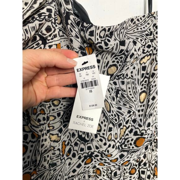 NEW Express X Rachel Zoe Butterfly One Shoulder Dress SIze XS Black White - Picture 3 of 10